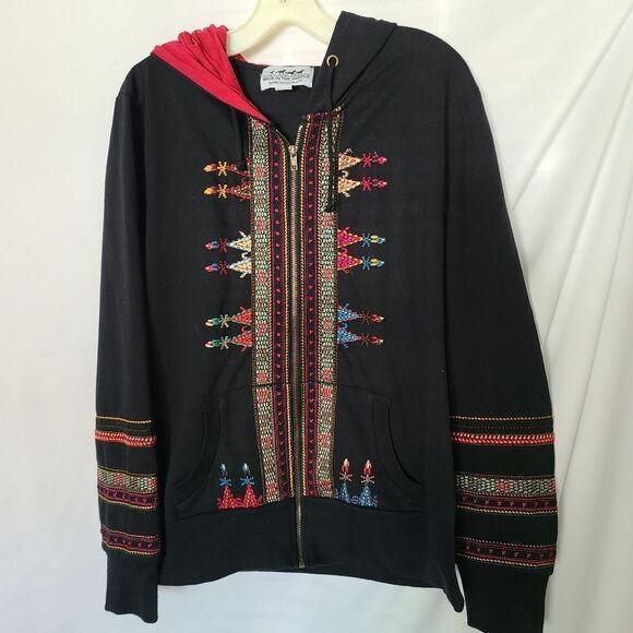 Back in the Saddle Aztec Tribal Embroidered‎ Zip Front Jacket sz XL - Picture 1 of 7